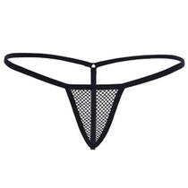 Calcinha Fio Dental Micro Triângulo em Poliamida com Tiras Pretas