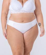 Calcinha fio dental plus size, de renda e microfibra, com laterais drapeadas