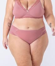 Calcinha fio dental plus size, de renda e microfibra, com laterais drapeadas