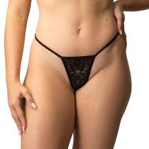 Calcinha Fio Dental Preta com renda Desaforado - Yaffa Lingerie