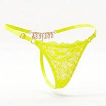 Calcinha Fio Dental Renda Regulável Com Frase Strass Brilho Apimentada Tamanho:38-46Cor:Amarelo Neon Calcinha Fio Dental Renda Regulável Com Frase Strass Brilho Apimentada Tamanho:38-46Cor:Amarelo Neon