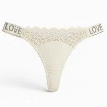 Calcinha Fio Dental Strass Love com Corte a Laser e Detalhe de Renda Frontal