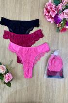 Calcinha fio em renda-plus size- kit com 3 Calcinha fio em renda-plus size- kit com 3