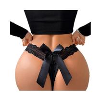 Calcinha G-string Feminina Preta Com Laço Decorativo Respirável Confortável Lingerie Sexy Elegante