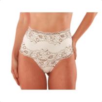 Calcinha gestante cós alto em renda bicolor pérola Calcinha gestante cós alto em renda bicolor pérola