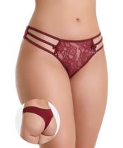 Calcinha IMI Lingerie Tanga Fio Dental Em Microfibra E Renda Rubi Vinho