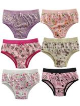 Calcinha infantil de algodão com cós, estampas variadas, kit com 6 uni -