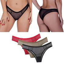 Calcinha Kit 10 Tanga Tule Feminina Forro de Algodão Lingerie Conforto Isa 402 Calcinha Kit 10 Tanga Tule Feminina Forro de Algodão Lingerie Conforto Isa 402