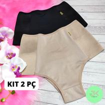 Calcinha modeladora alta compressão hot pants aparta barriga kit 2pç