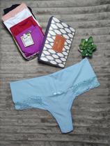 Calcinha Modeladora Fio Duplo, Cós Alto de Micro Poliamida e Renda.