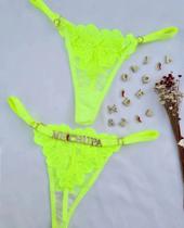 Calcinha Personalizável Fio Borboleta em Tule com Regulagem Dourada
