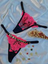 Calcinha Personalizável Fio Borboleta em Tule com Regulagem Dourada