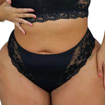 Calcinha Plus Size Cintura Alta Fio Dental Com Renda Jackie