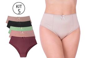 Calcinha plus size Cintura alta microfibra lisa confortável senhora kit com 5 peças lingerie extra g