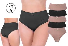 Calcinha plus size Cintura alta microfibra lisa confortável senhora kit com 5 peças lingerie extra g - by TJ VIP