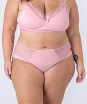 Calcinha Plus Size cós alto, em microfibra, com renda nas laterais