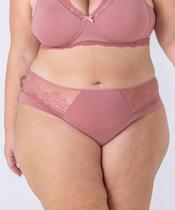 Calcinha Plus Size cós alto, em microfibra, com renda nas laterais