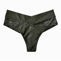 Calcinha Plus Size em Microfibra Fio Dental com Renda