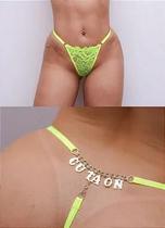 Calcinha Renda com Fio e Strass Amarelo Neon - Calcinha Jóia Atrás