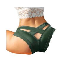 Calcinha Sexy De Renda Com Cintura Baixa Para Mulheres, Lingerie De Seda Gelada Com Alças Cruzadas E