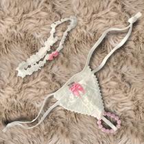 Calcinha tailandesa aromática chiclete branco c/ rosa tamanho m + persex