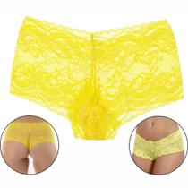 Calcinha Tanga Calesson Rendada Amarela Pimenta Sexy