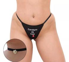 Calcinha tanga fio frase noite preta + gargantilha hotwife