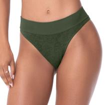 Calcinha Tanga Jacquard sem Costura Bruma Floral Alcaparra