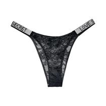 Calcinha Transparente Sem Costura Com Letras Em Renda E Strass, Sexy, De Cintura Baixa, G String