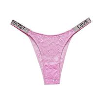 Calcinha Transparente Sem Costura Com Letras Em Renda E Strass, Sexy, De Cintura Baixa, Para