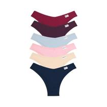 Calcinhas Biquíni Brasileiras Femininas De Algodão Waffle Multicoloridas Com Cintura Em V, Kit Com 6