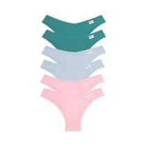 Calcinhas Biquíni Brasileiras Femininas De Algodão Waffle Multicoloridas Com Cintura Em V, Kit Com 6