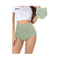 Calcinhas De Algodão Femininas De Cintura Alta 4 Peças Confortáveis Com Controle De Barriga Calcinhas De Algodão Femininas De Cintura Alta 4 Peças Confortáveis Com Controle De Barriga