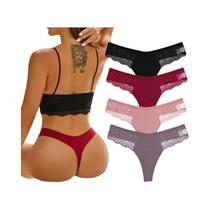Calcinhas De Renda De Algodão Femininas 4PCS, Tanga Sexy, Lingerie, Tamanhos S-XL