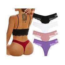 Calcinhas De Renda De Algodão Femininas 4PCS, Tanga Sexy, Lingerie, Tamanhos S-XL