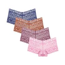 Calcinhas de Renda Floral Feminina - Cintura V, 4 Peças - Conforto e Respirável