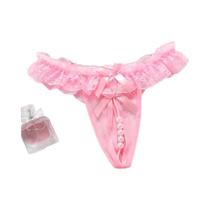 Calcinhas De Renda Transparente De Cintura Baixa Para Mulheres, G-String Sem Fundo Com Pérolas,