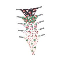 Calcinhas Femininas Com Tema De Natal E Strass, 5 Peças, Sem Costura, Em Seda Gelada, Com Estampa De Calcinhas Femininas Com Tema De Natal E Strass, 5 Peças, Sem Costura, Em Seda Gelada, Com Estampa De