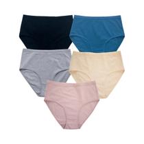 Calcinhas Femininas De Algodão Canelado De Cintura Alta, Kit Com 5 Peças, Lingerie Macia E Elástica