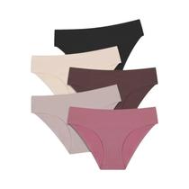 Calcinhas Femininas De Cintura Baixa Sem Costura 5 Peças De Seda Gelada, Cuecas Lisas Confortáveis