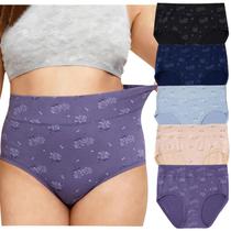 Calcinhas femininas Feihtl com estampa floral de cintura alta, pacote com 5, XL-5XL