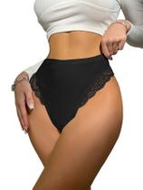 Calcinhas femininas Milumia sexy de renda de cintura alta pretas GG