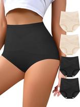 Calcinhas QUASTI de cintura alta de algodão para controle de barriga, pacote com 4 unidades, GG Calcinhas QUASTI de cintura alta de algodão para controle de barriga, pacote com 4 unidades, GG