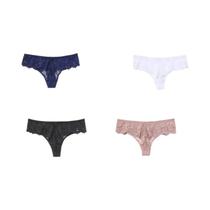 Calcinhas Tanga de Renda Transparente Plus Size - Pacote com 4 Unidades - Estilo Europeu