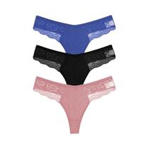 Calcinhas Tangas de Renda e Algodão - 3 Peças - Cintura Baixa