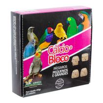 Cálcio Bloco Sabor Natural Bica Pedra Grit Mineral Pássaros Caixa com 20 Pedrinhas + Suporte Gaiola - Salobra