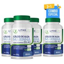 Cálcio de Alga Marinha com Vitaminas D3 e K2 - 4 unidades - LITHOLIFE