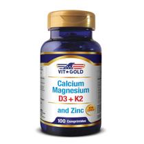 Cálcio Magnésio Zinco + Vitamina D3 e K2 Vitgold 100 Compr.