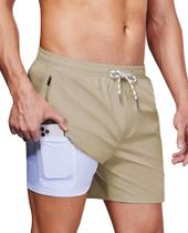 Calções de banho Alimens & Gentle para homens cáqui de 13 cm com bolsos Calções de banho Alimens & Gentle para homens cáqui de 13 cm com bolsos