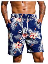 Calções de banho BEAUDRM masculinos com estampa de leopardo, chita, azul escuro